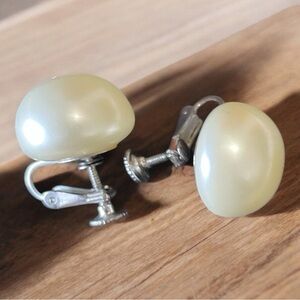 Cream Dome Earrings with Pearlescent Finish